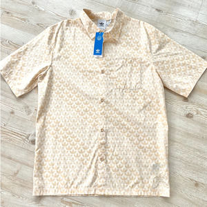 New Adidas Monogram Allover Print Short Sleeve‎ Buttoned Shirt | Sand Large